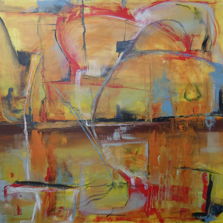 Solnedgang, akryl på lærred, 100x100 cm