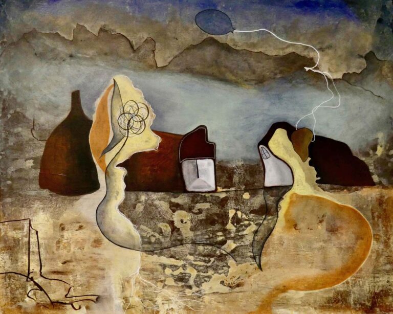 To huse - akrylmaleri